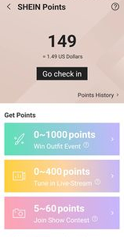 Scrrenshot SHEIN Points landing page Scrrenshot SHEIN Points landing page