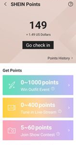 Scrrenshot SHEIN Points landing page